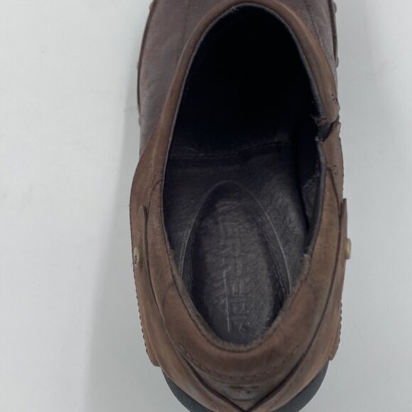 Merrell Luxe Wrap Brown Leather Slip On Studded Wedge Clogs Shoes Womens 7 - Picture 11 of 13